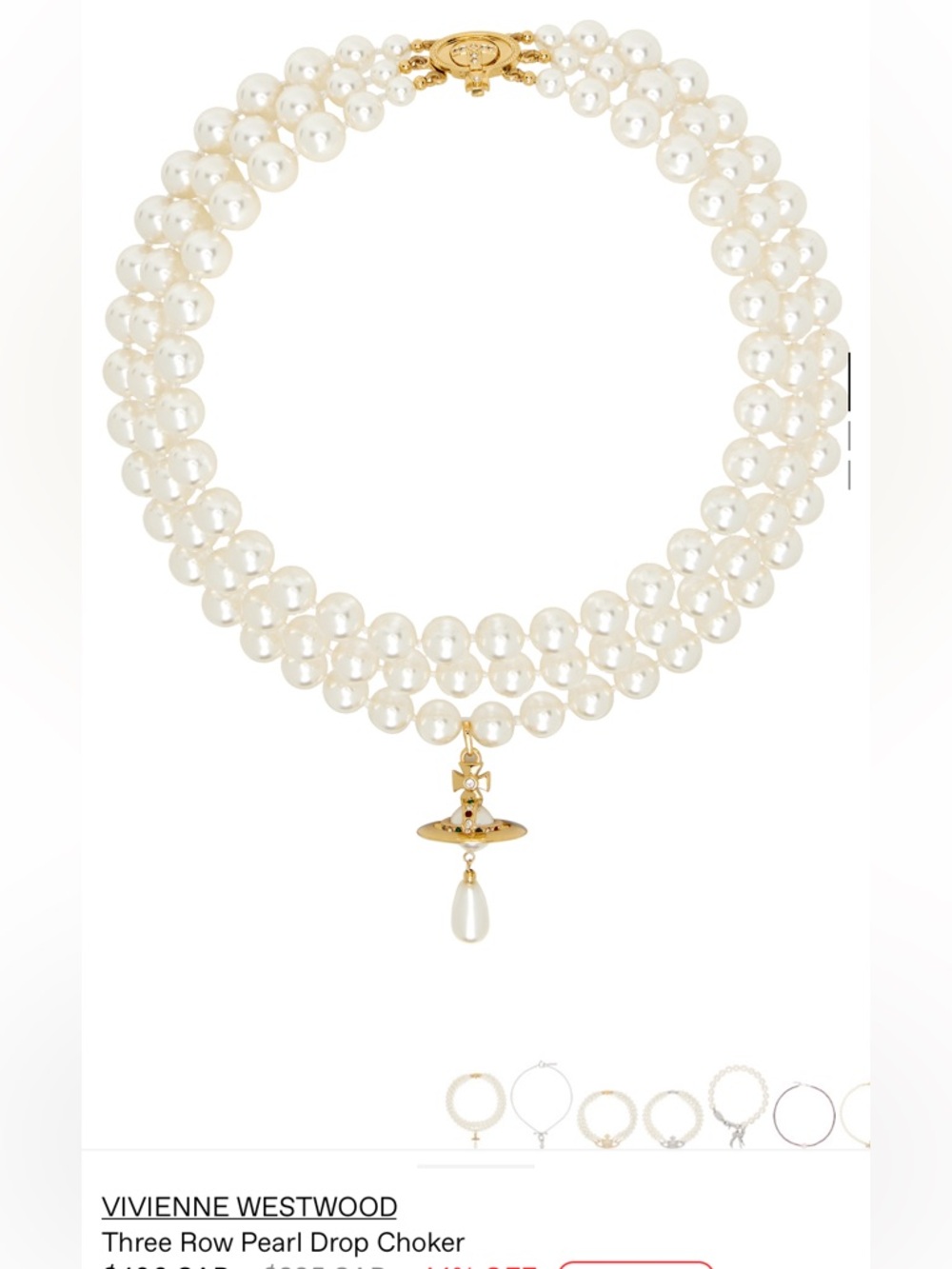 Vivienne Westwood Three-Row Pearl Choker with Gold Orb and Teardrop